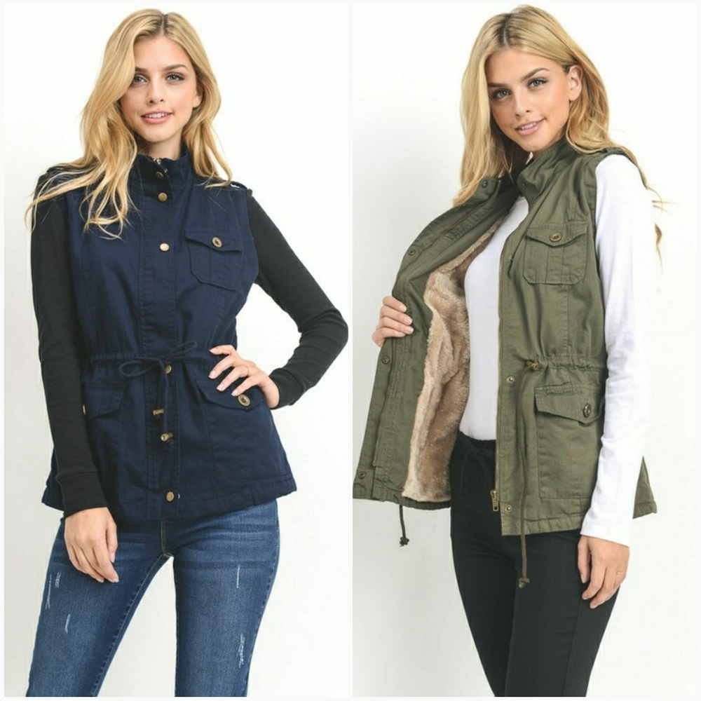 Navy Utility Vest W/ Faux Fur Liner - Picture 2 of 4